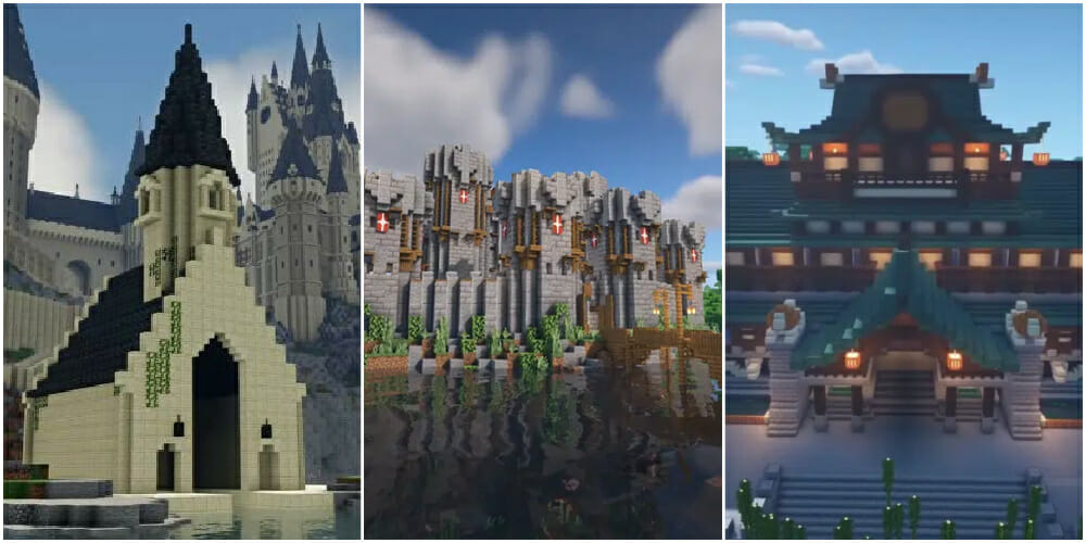 Verschiedene Minecraft Schloss Ideen nebeneinander