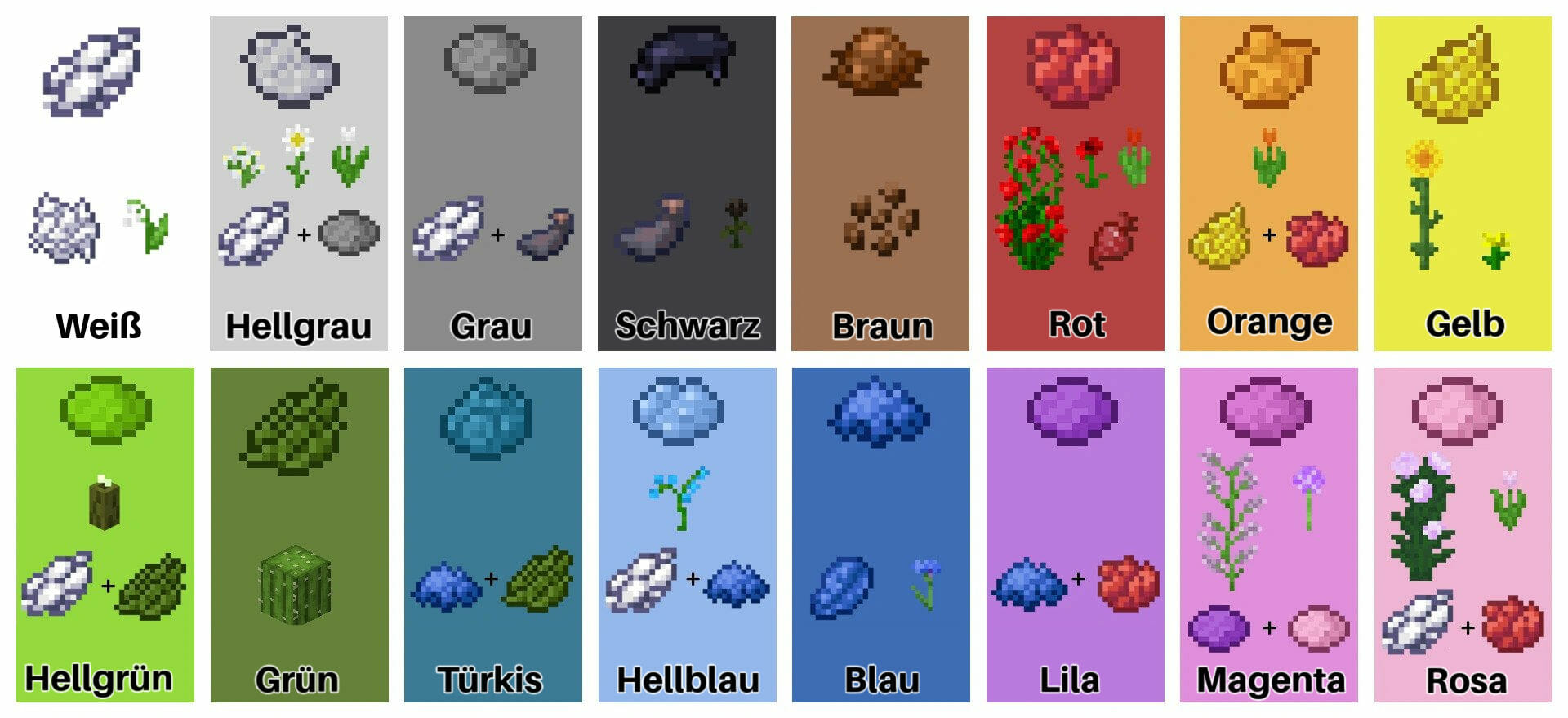 Minecraft Farben und alle Farbstoffe Grafik