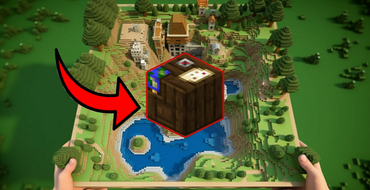 Ein Minecraft Kartentisch wurde genutzt um eine Karte zu vergrößern
