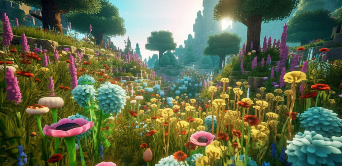Verschiedene Minecraft Blumen und Pflanzen mitsamt Bäumen