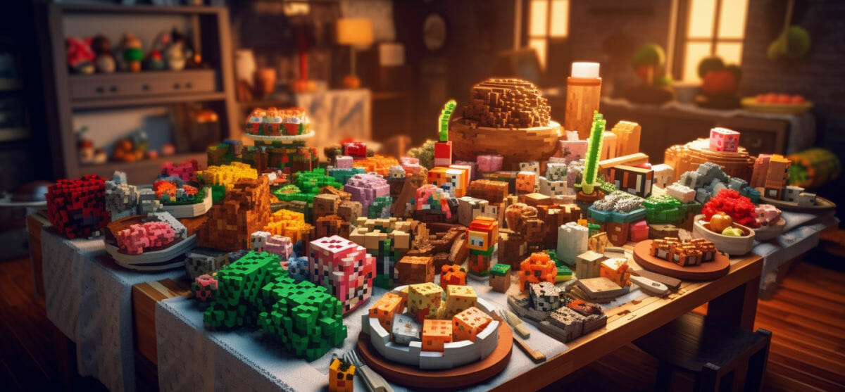 Verschiedenes Minecraft Essen auf einem Tisch als Illustration