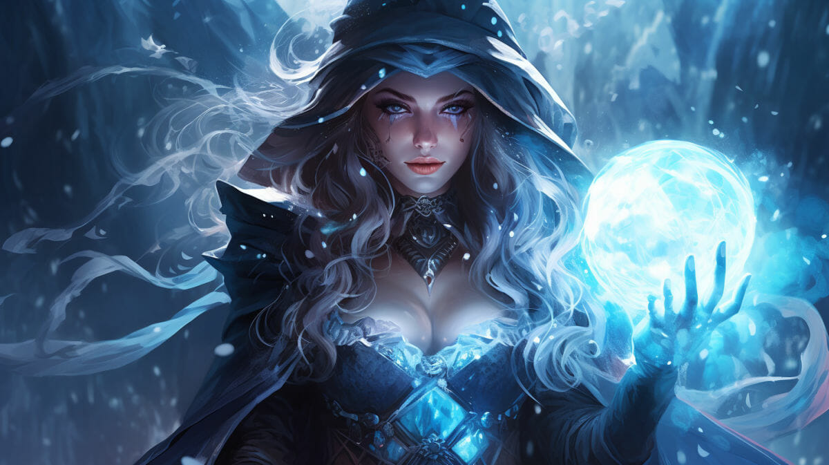 Eine Blizzard Zauberin wirkt ihre Magie